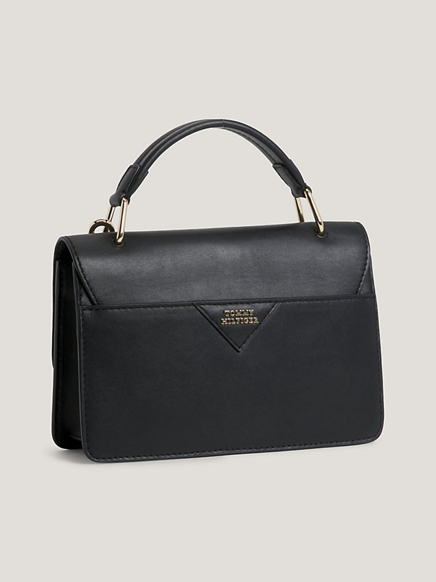 black leather push lock crossover bag for women tommy hilfiger