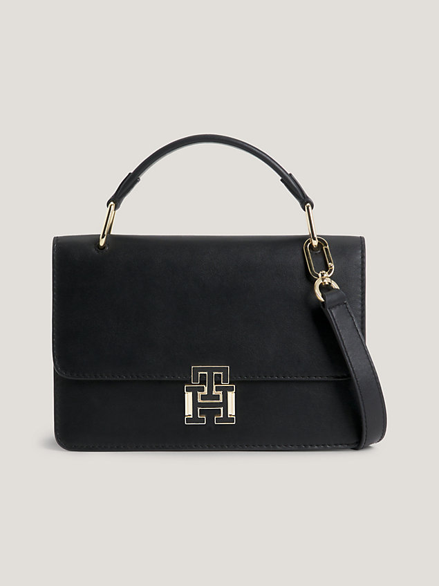 black leather push lock crossover bag for women tommy hilfiger