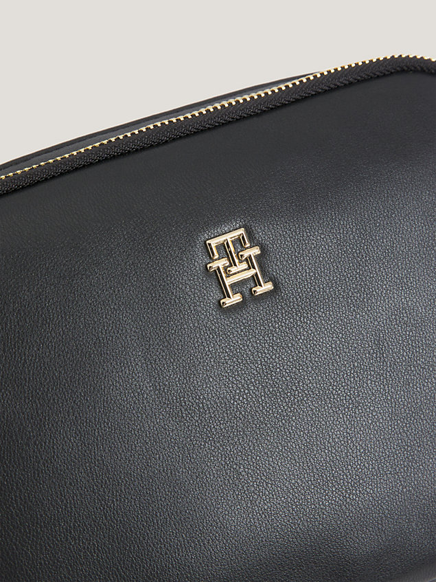 black th monogram plaque crossover bag for women tommy hilfiger