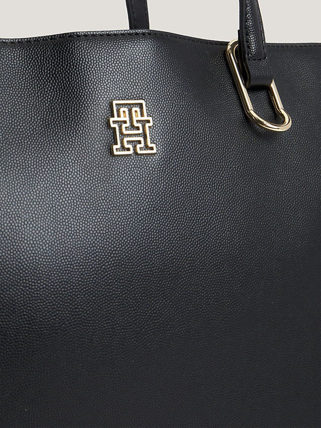 black th monogram plaque work bag for women tommy hilfiger