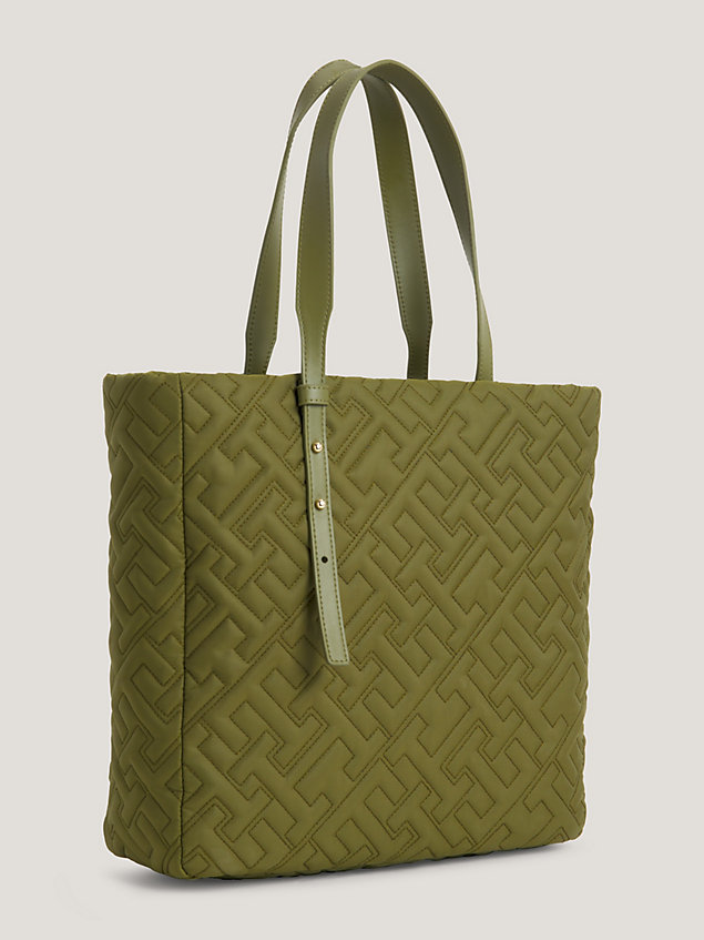 green softe tote-bag mit monogramm-steppung für damen - tommy hilfiger