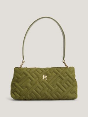 TH Soft schoudertas met quilted monogram GROEN Tommy Hilfiger