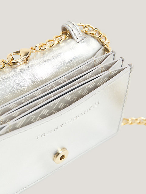 grey chain strap metallic concertina bag for women tommy hilfiger
