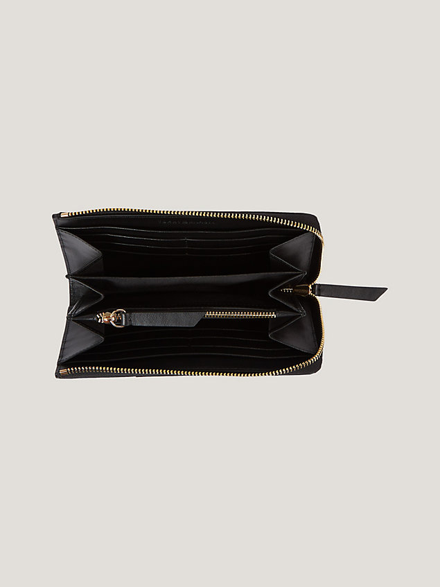 black große leder-brieftasche mit reißverschluss für damen - tommy hilfiger
