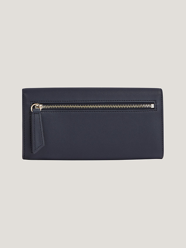 blue th monogram plaque large flap wallet for women tommy hilfiger