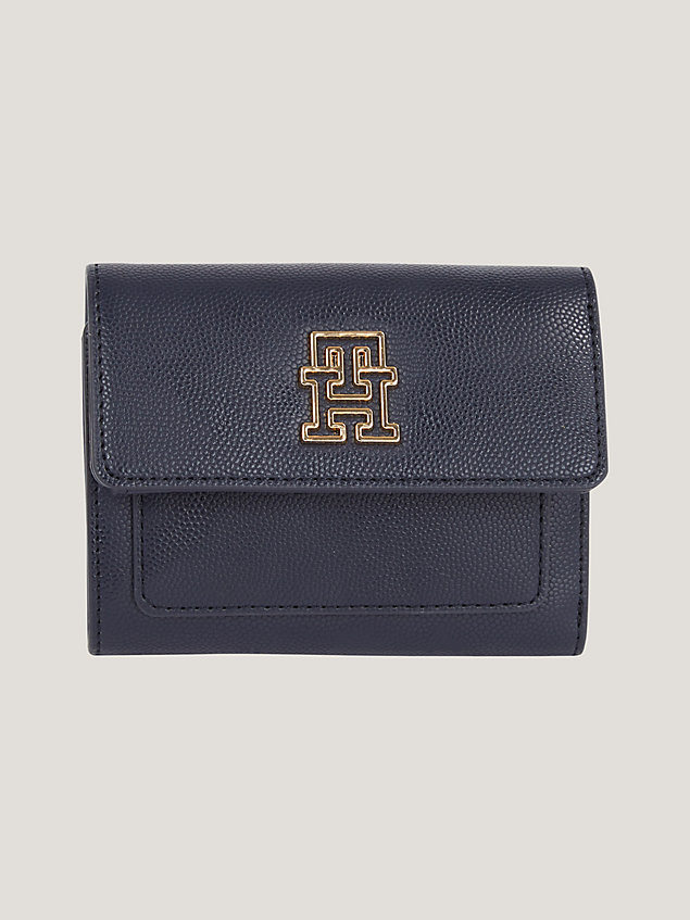 blue medium portemonnee met flap en th-monogram voor dames - tommy hilfiger