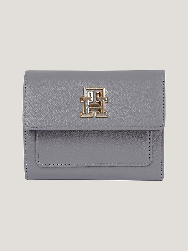 grey th monogram plaque medium flap wallet for women tommy hilfiger