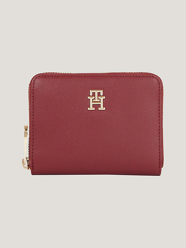 red medium zip-around portemonnee met th-monogram voor dames - tommy hilfiger