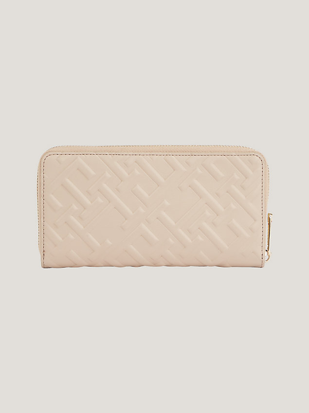 beige iconic large th monogram zip-around wallet for women tommy hilfiger