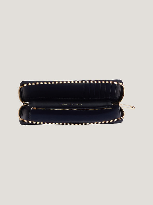 blue iconic zip-around portemonnee met monogram voor dames - tommy hilfiger