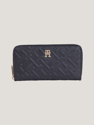 TH Monogram Soft Large Zip-Around Wallet, BLUE