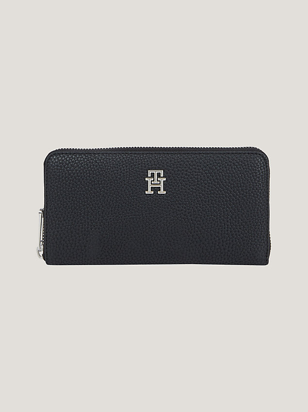 black th emblem große reißverschluss-brieftasche für damen - tommy hilfiger