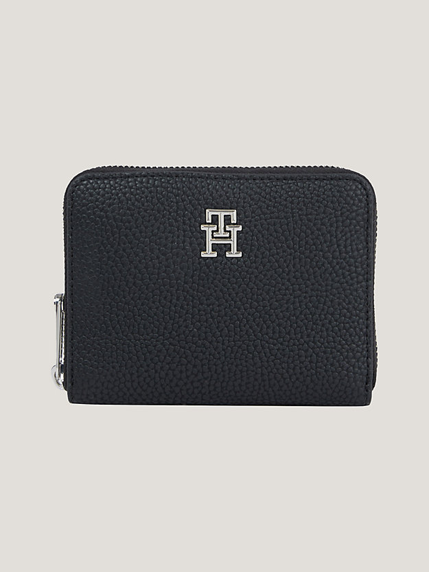 zwart th emblem medium zip-around portemonnee voor dames - tommy hilfiger