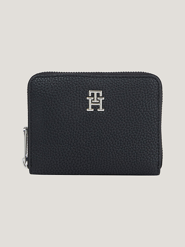 black th emblem medium zip-around portemonnee voor dames - tommy hilfiger