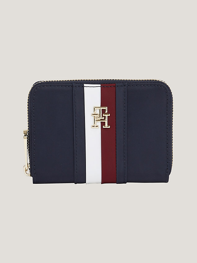 blue signature large recycled zip-around wallet for women tommy hilfiger