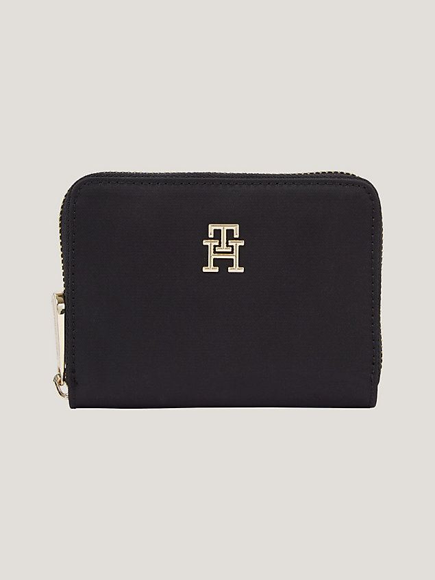 black medium recycled zip-around wallet for women tommy hilfiger
