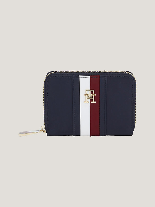 blue signature medium recycled zip-around wallet for women tommy hilfiger