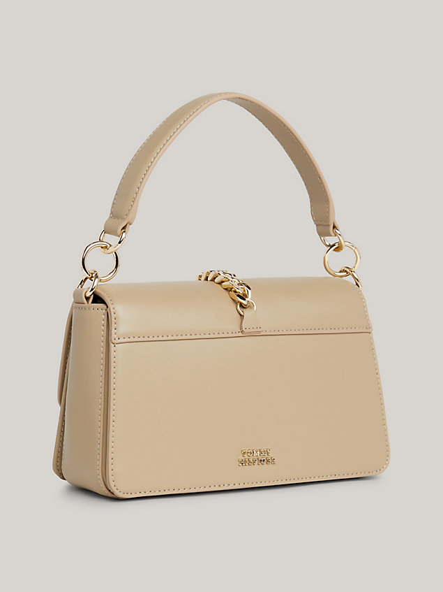 beige luxe leather crest crossover bag for women tommy hilfiger