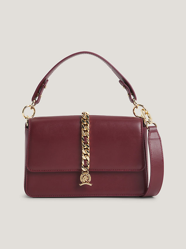 red luxe leather crossbody-tasche mit wappen für damen - tommy hilfiger