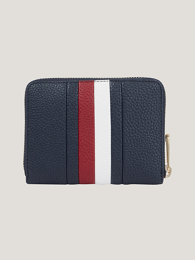 blue th emblem signature medium zip-around wallet for women tommy hilfiger