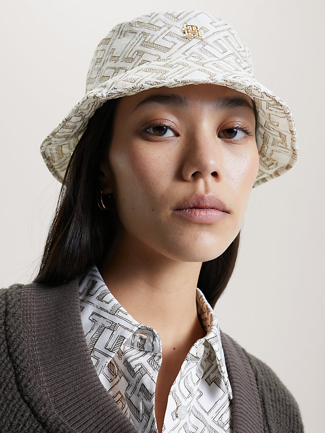 beige th monogram recycled bucket hat for women tommy hilfiger