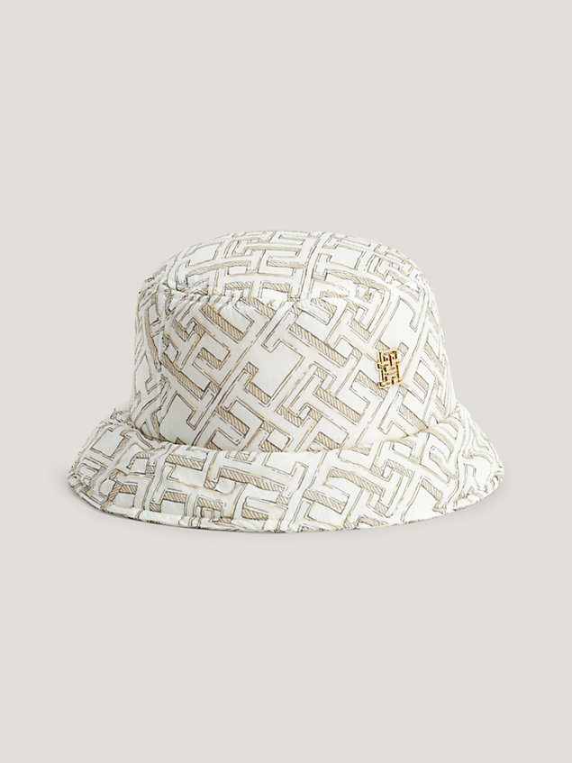 sombrero de pescador reciclado con monograma beige de mujer tommy hilfiger