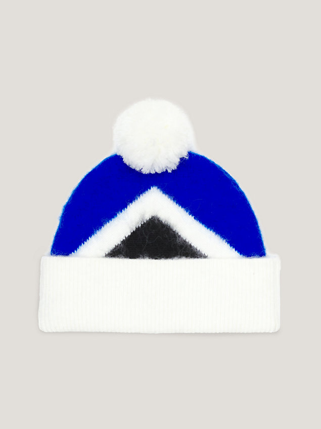 bonnet à motif argyle à pompon et monogramme blue pour femmes tommy hilfiger