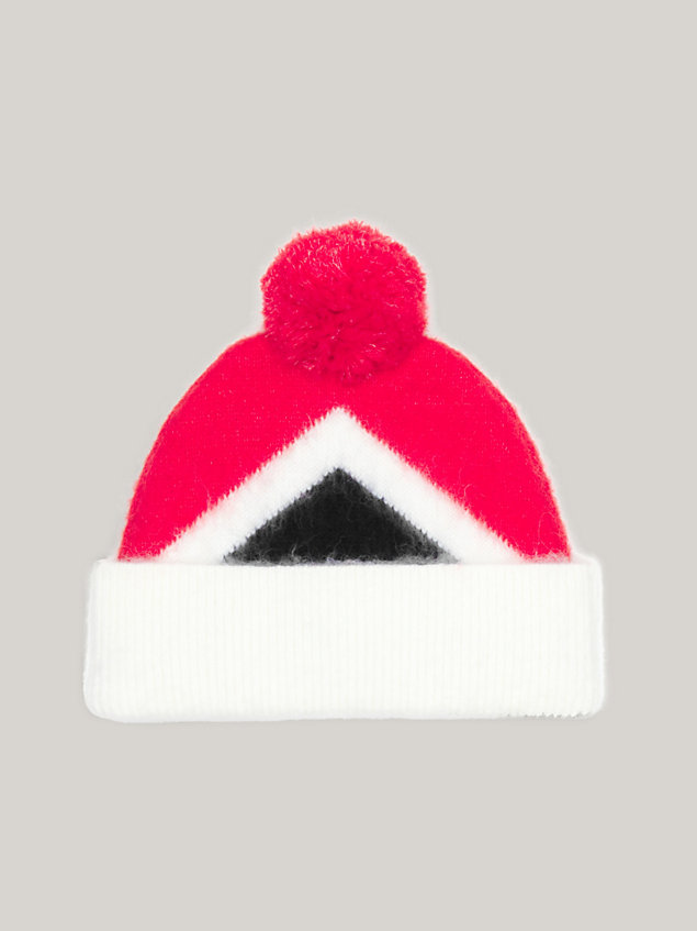 bonnet à motif argyle à pompon et monogramme red pour femmes tommy hilfiger