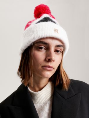 Geruite beanie met pompon en monogram Rood Tommy Hilfiger