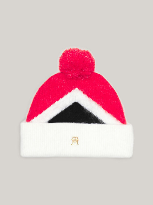 bonnet à motif argyle à pompon et monogramme red pour femmes tommy hilfiger
