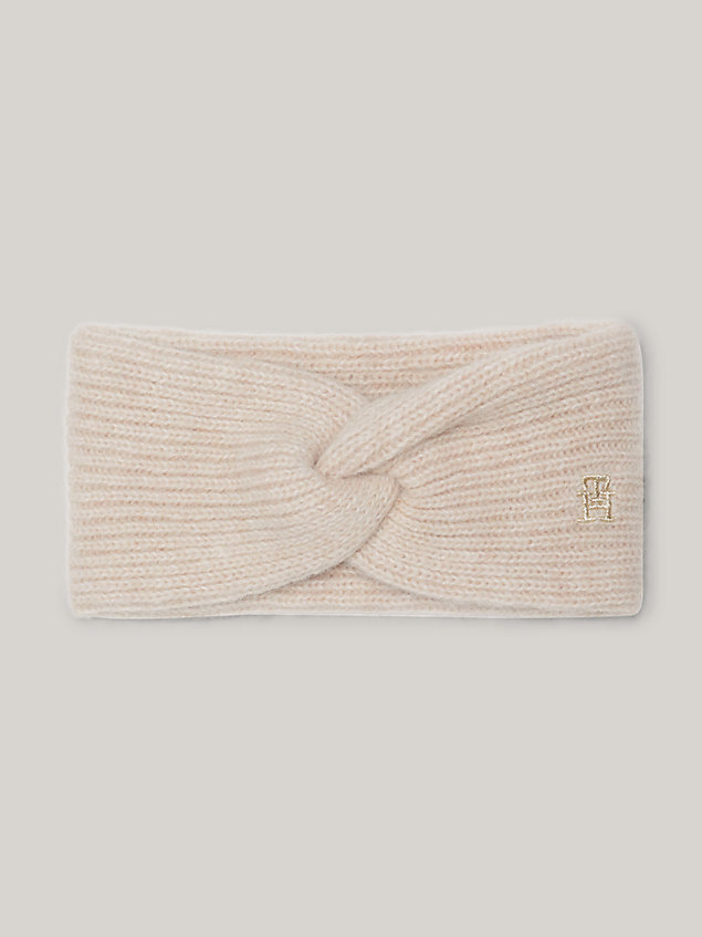 beige th monogram knot rib-knit headband for women tommy hilfiger