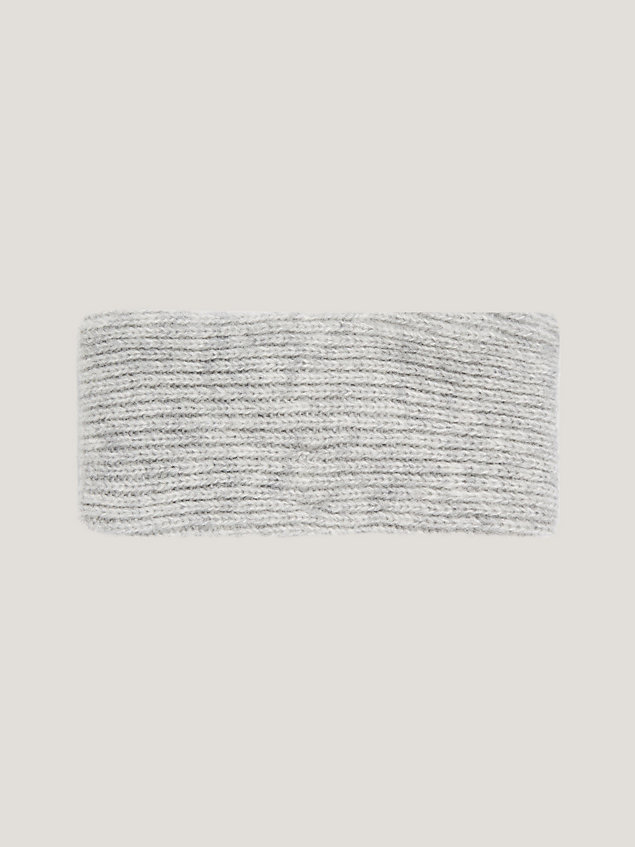 grey rippstrick-stirnband mit knoten und monogramm für damen - tommy hilfiger