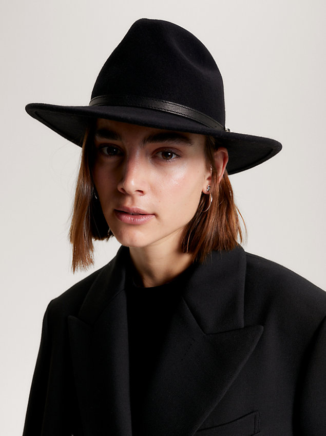 black pure wool fedora for women tommy hilfiger