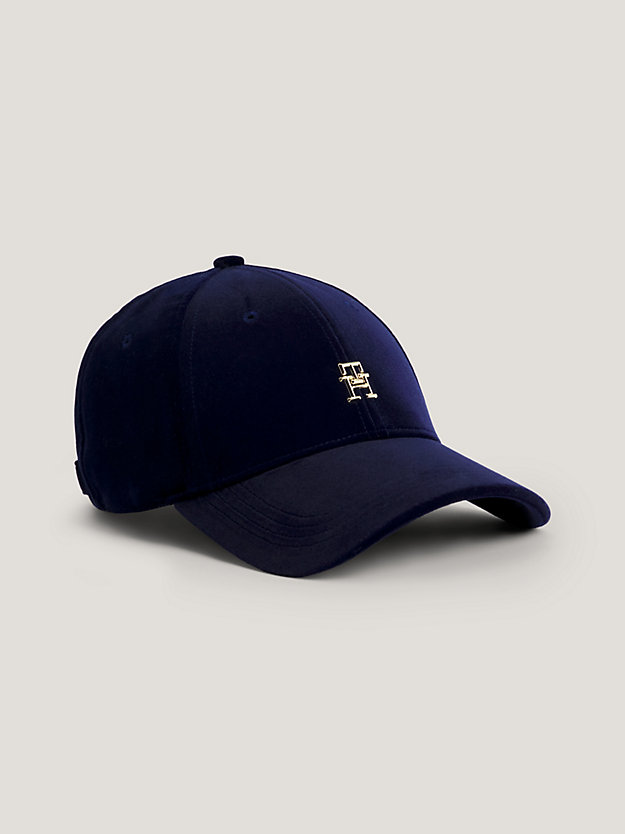 niebieski aksamitna czapka z daszkiem z monogramem dla kobiety - tommy hilfiger