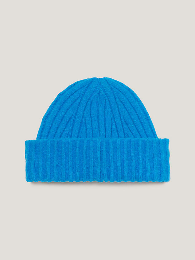 blue czapka beanie z naszywką z logo dla kobiety - tommy hilfiger