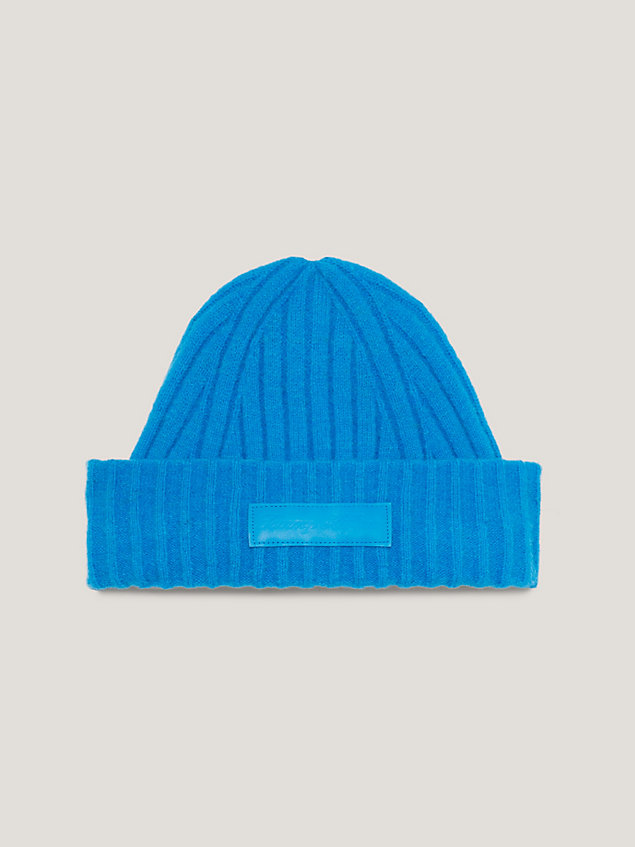 blue czapka beanie z naszywką z logo dla kobiety - tommy hilfiger