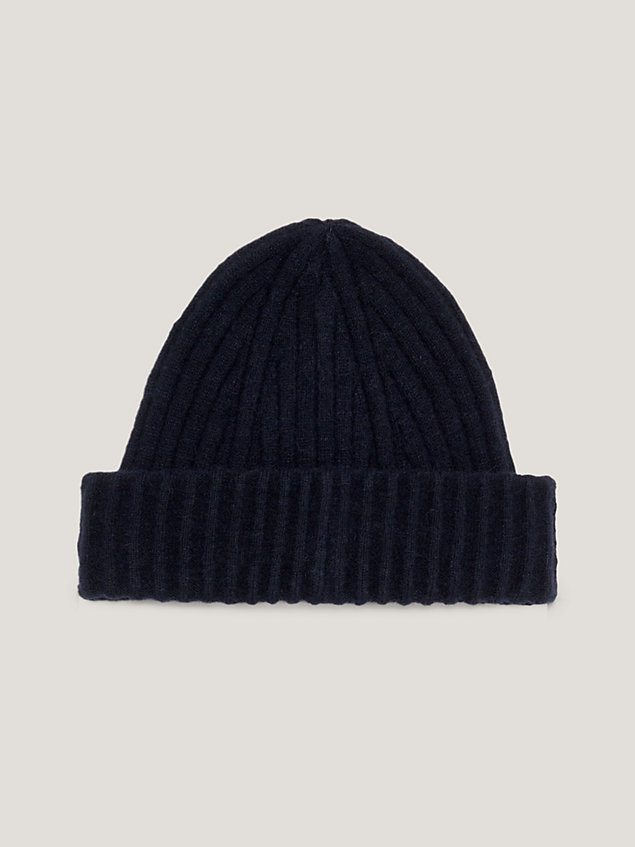 blue logo patch beanie for women tommy hilfiger