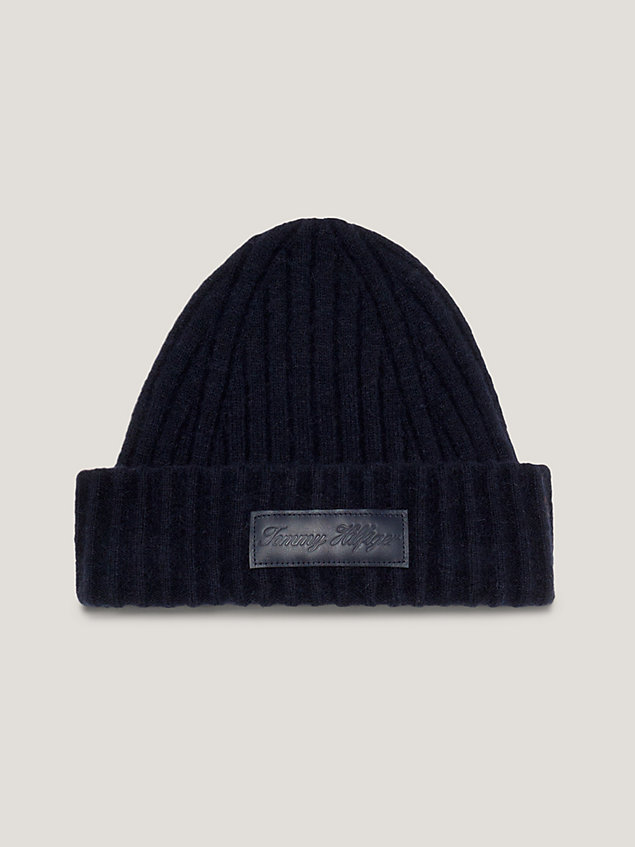 blue logo patch beanie for women tommy hilfiger