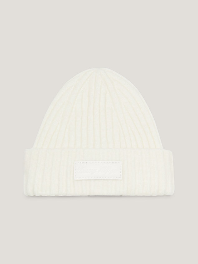 white logo patch beanie for women tommy hilfiger
