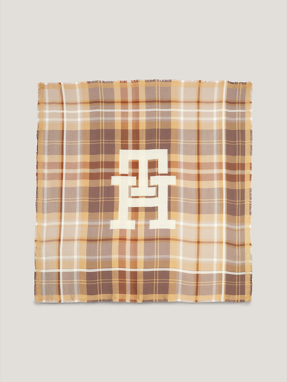 khaki large square check scarf for women tommy hilfiger