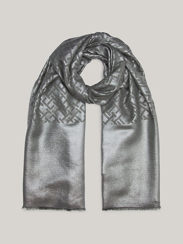 grey metaliczna chusta z monogramem th dla kobiety - tommy hilfiger