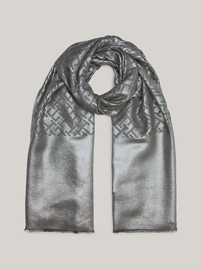 TH Monogram metallic sjaal, GRIJS