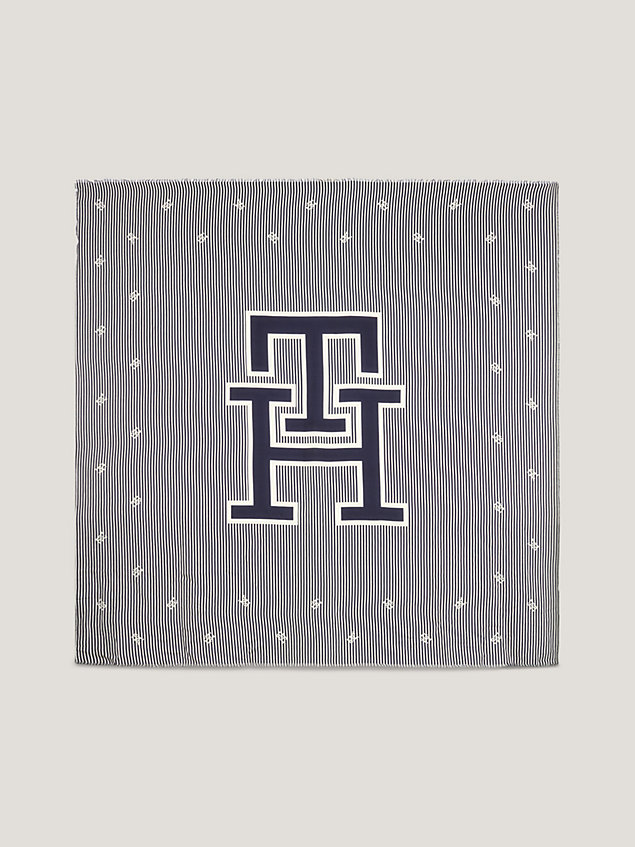 blue th monogram large square scarf for women tommy hilfiger