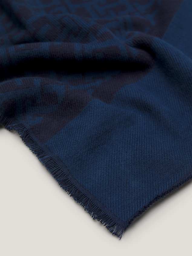 blue th monogram wool scarf for women tommy hilfiger