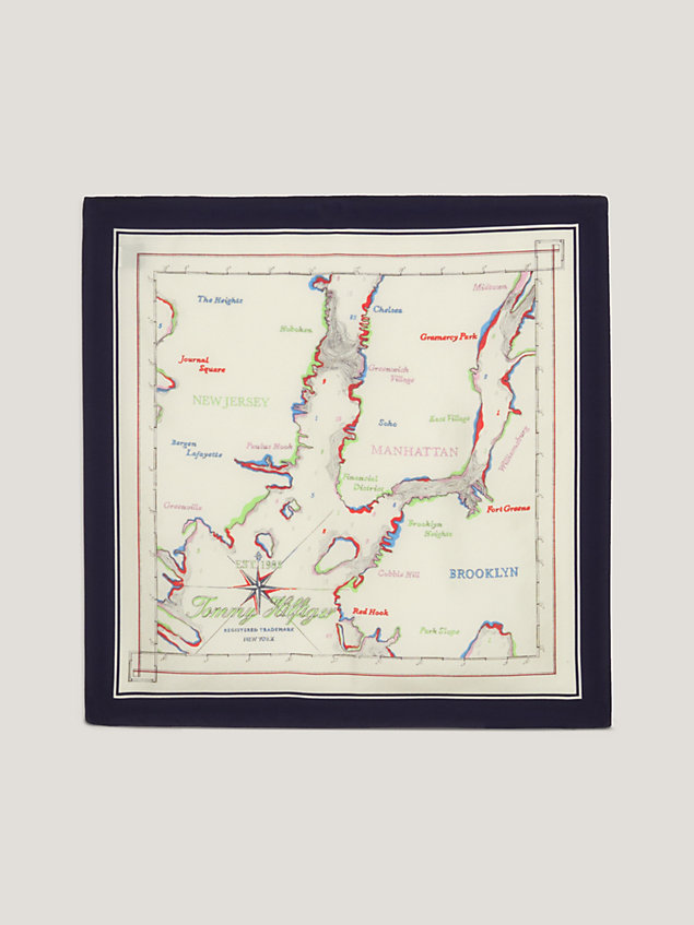 blue square map pure silk scarf gift box for women tommy hilfiger