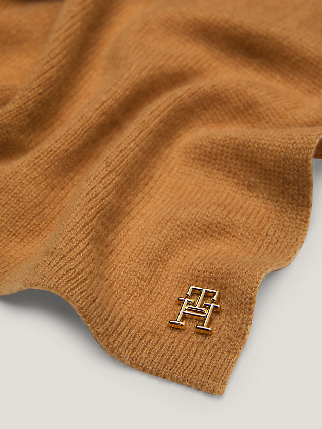 sciarpa chic in maglia con monogramma khaki da donna tommy hilfiger