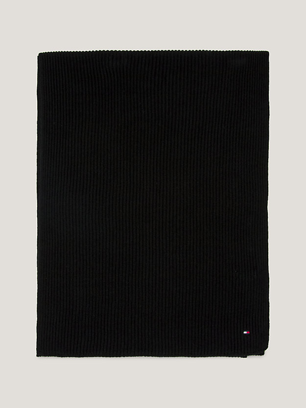 zwart essential flag ribgebreide sjaal voor dames - tommy hilfiger