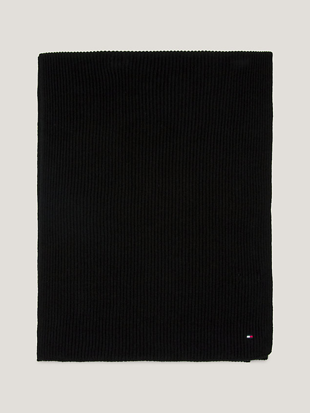 black essential flag rib-knit scarf for women tommy hilfiger