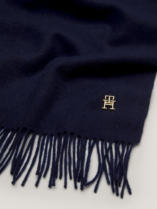 blue chic wool th monogram scarf for women tommy hilfiger