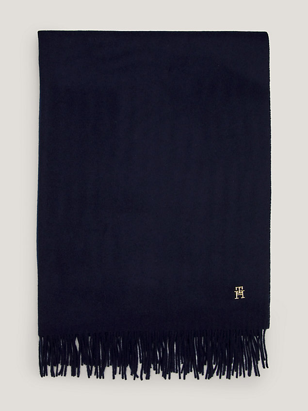 blue chic wool th monogram scarf for women tommy hilfiger